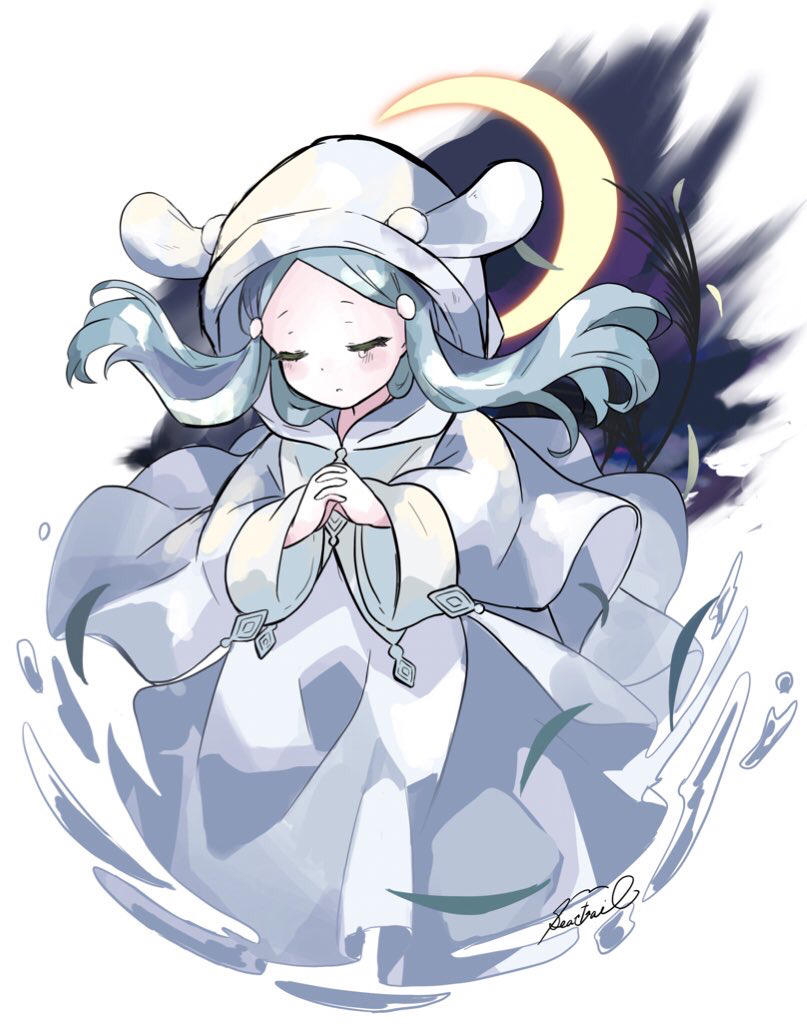 1girl, blue_hair, closed_eyes, comic, crescent_moon, crying, dress, duel_monster