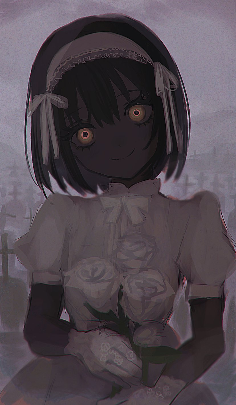 1girl, akai_ringo_(eveyuno), black_hair, brown_eyes, commentary, dark-skinned_female, dark_skin, dress