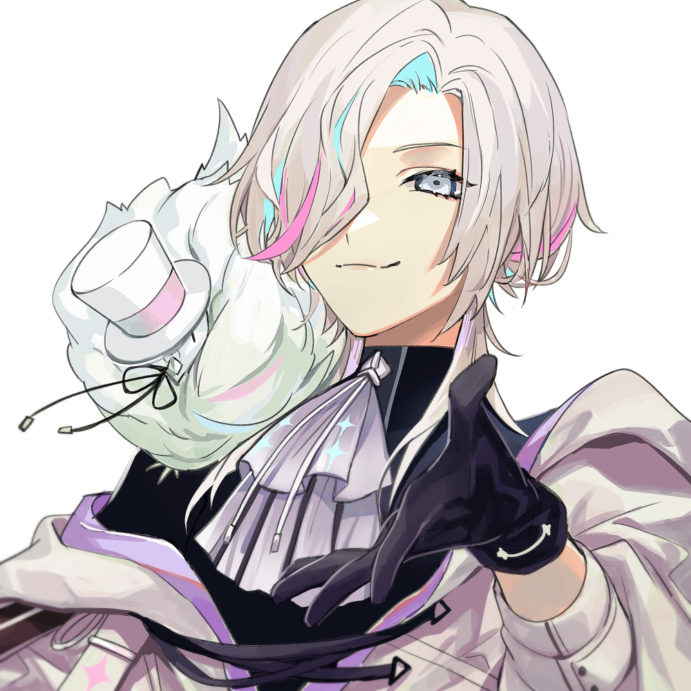 1boy, animal, animal_on_shoulder, aqua_hair, ascot, beckoning, bird, bird_on_shoulder
