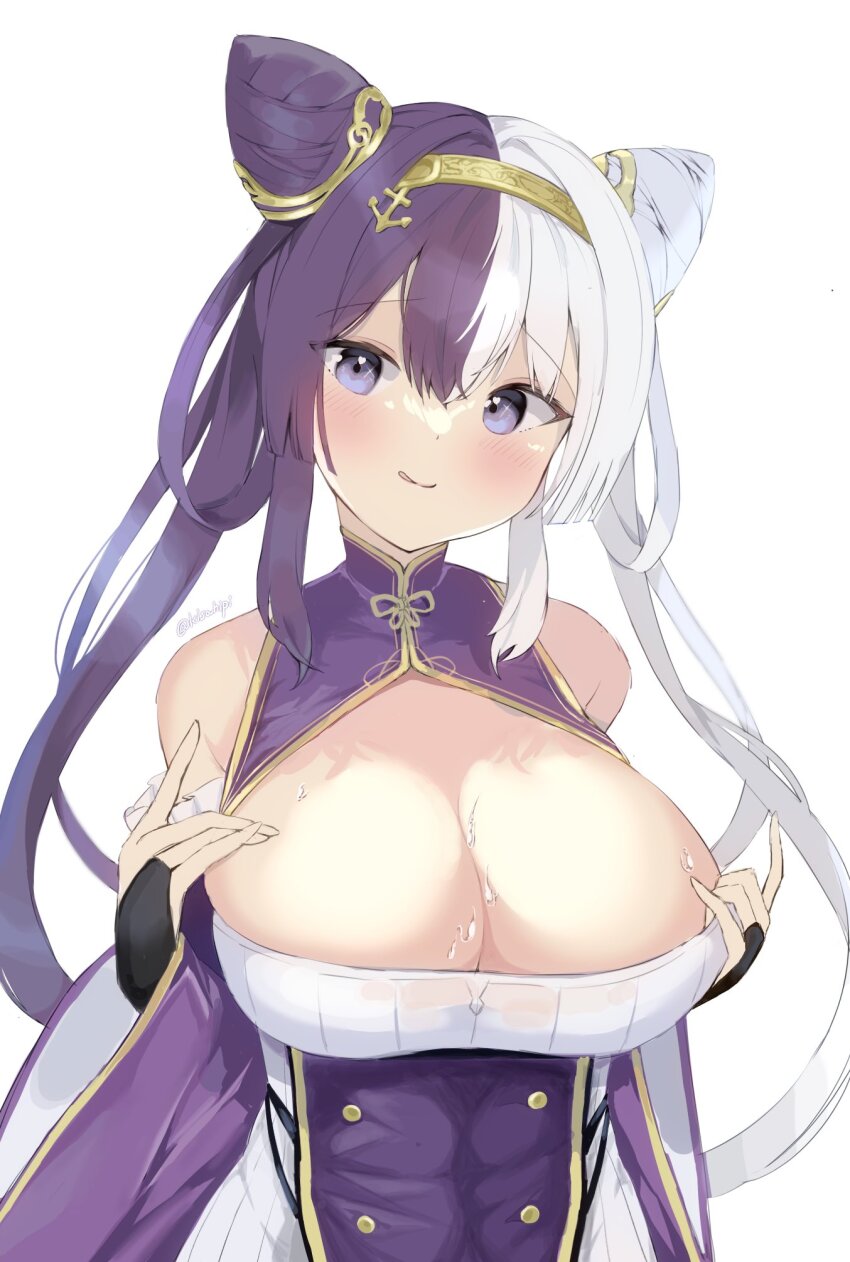 1girl, azur_lane, bare_shoulders, blush, breasts, cleavage, cleavage_cutout, clothing_cutout