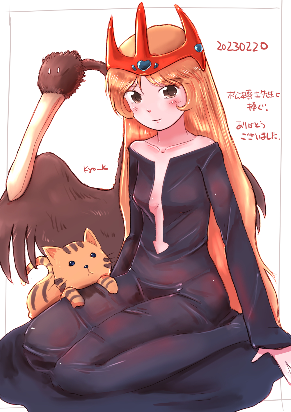 1girl, 2023, alien, bird, blonde_hair, blush, brown_eyes, cat