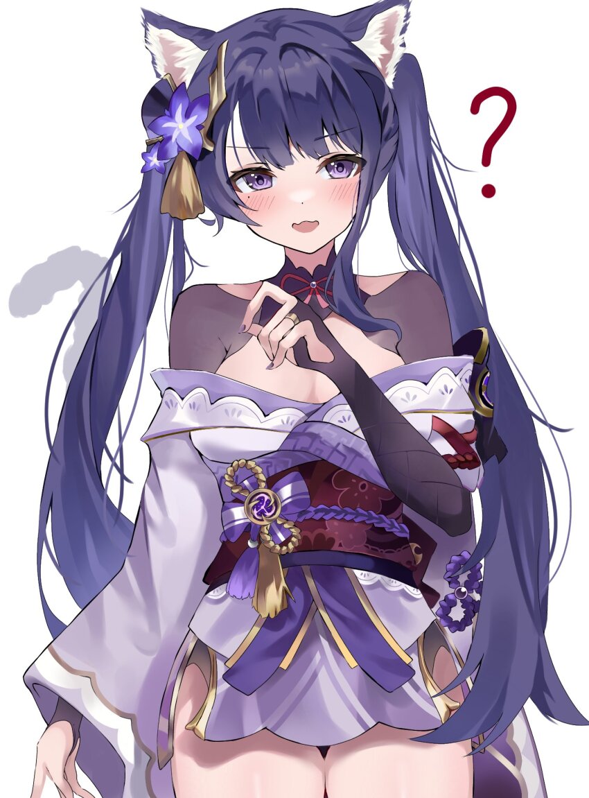 ?, alternate_hairstyle, animal_ear_fluff, animal_ears, blush, braid, breasts, cat_ears