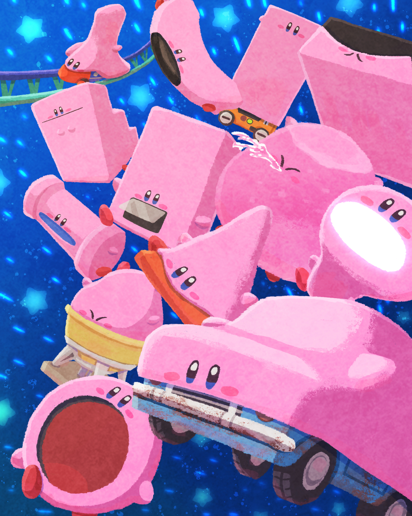 absurdres, arch-mouth_kirby, blush_stickers, car, car-mouth_kirby, coaster-mouth_kirby, cone-mouth_kirby, dome-mouth_kirby