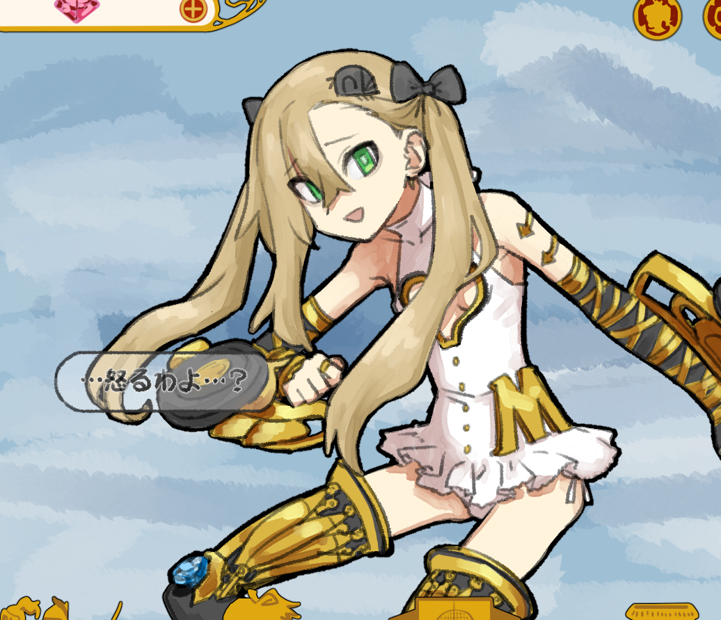 1girl, achilles_(eiyuu_senki), achilles_(eiyuu_senki)_(cosplay), asymmetrical_bangs, black_bow, blonde_hair, bow, bright_pupils