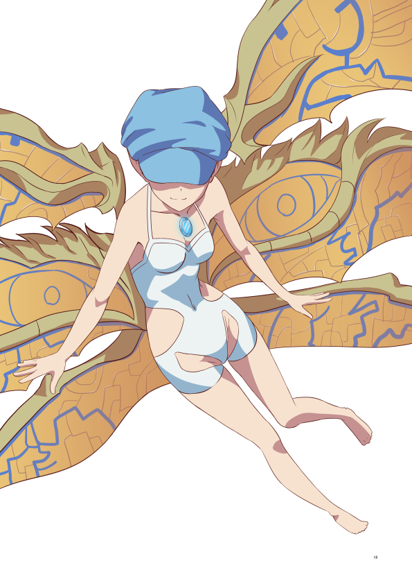 1girl, blue_hat, chest_jewel, hat, kageyasu, obrona_(xenoblade), simple_background, solo, swimsuit, white_background, wings, xenoblade_chronicles_(series), xenoblade_chronicles_2