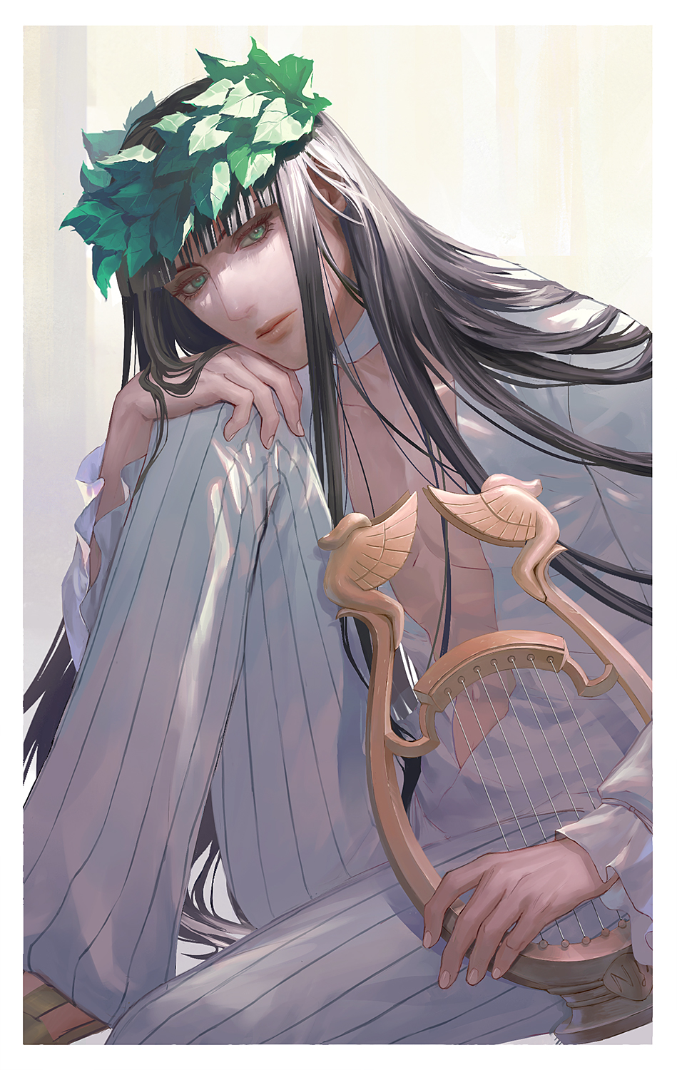 1boy, abs, backlighting, bodysuit, choker, framed, frilled_sleeves, frills