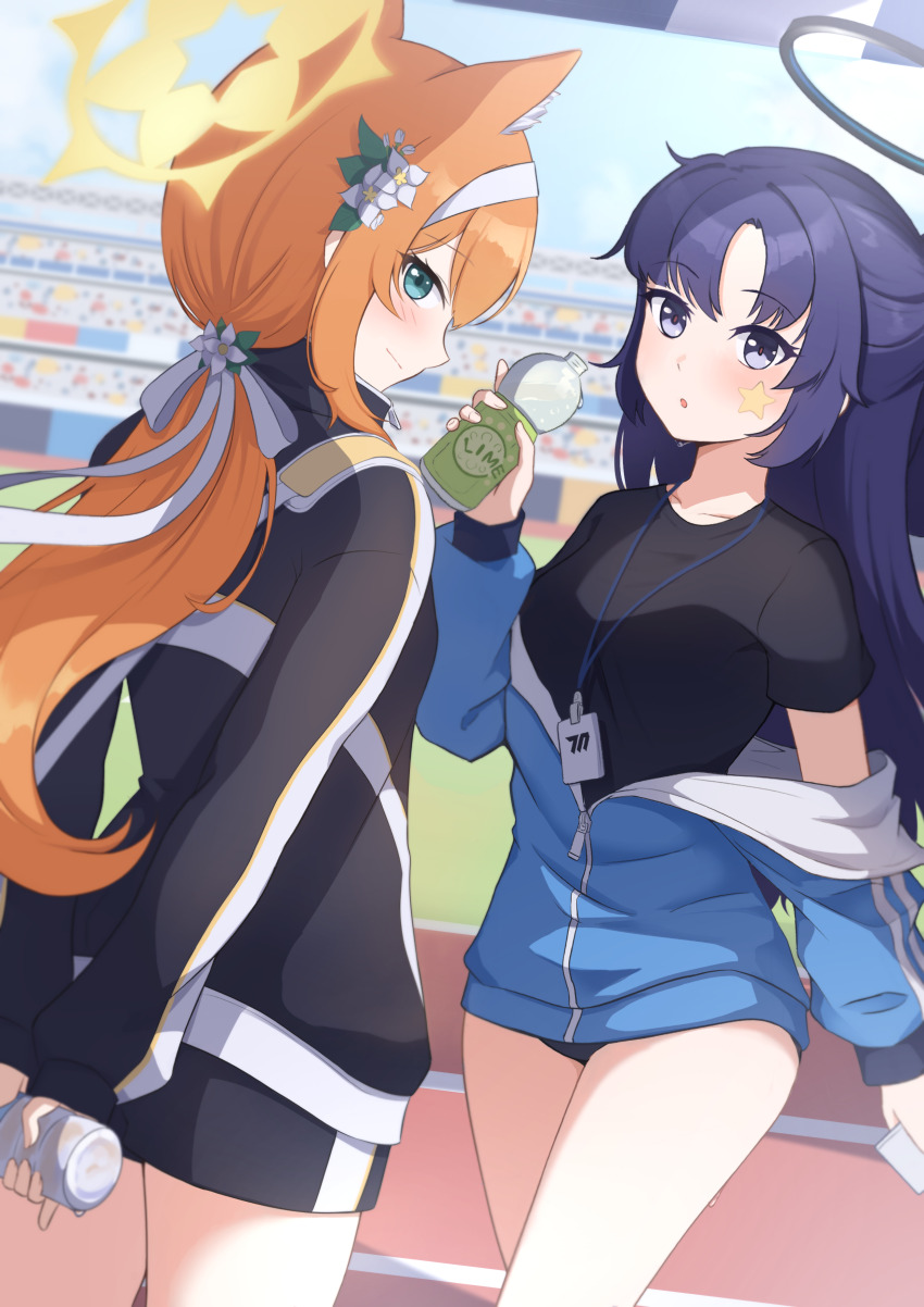 2girls, absurdres, animal_ear_fluff, animal_ears, arms_behind_back, ass, back, bag