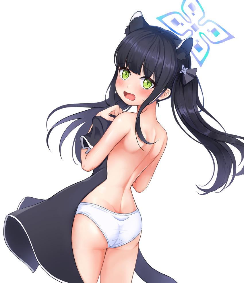 1girl, :o, absurdres, animal_ear_fluff, animal_ears, ass, bare_back, black_dress