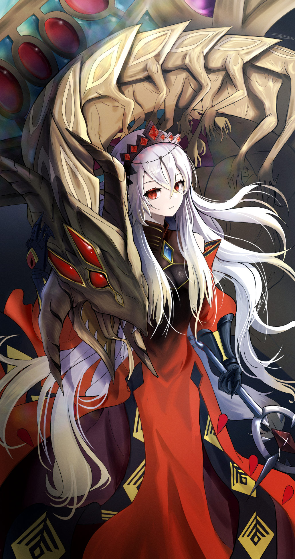 1girl, bare_shoulders, blazing_cartesia_the_virtuous, blonde_hair, comic, commentary_request, crossed_bangs, detached_sleeves