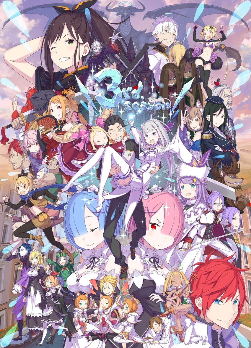 6+boys, 6+girls, :d, :p, aldebaran_(re:zero), anastasia_hoshin, animal_ear_fluff, animal_ears