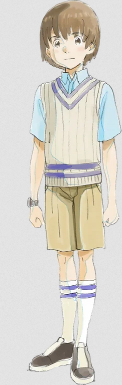 1boy, artist_request, blue_shirt, brown_eyes, brown_hair, concept_art, engi_(animation_studio), gamera_(series)