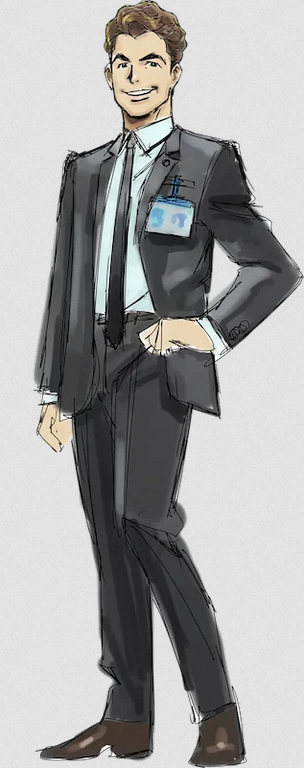 1boy, artist_request, blue_shirt, brown_eyes, brown_hair, concept_art, engi_(animation_studio), formal_clothes