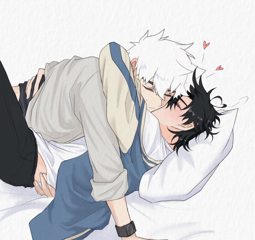 2boys, beenmekotto, black_hair, black_pants, blush, cheng_xiaoshi, closed_eyes, closed_mouth