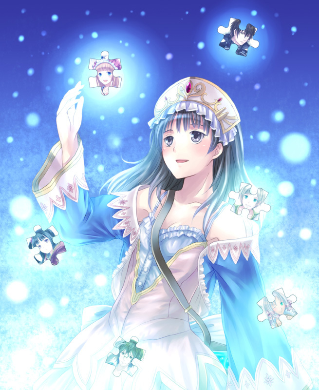 3boys, 4girls, :d, atelier_(series), atelier_totori, bag, bare_shoulders, black_hair