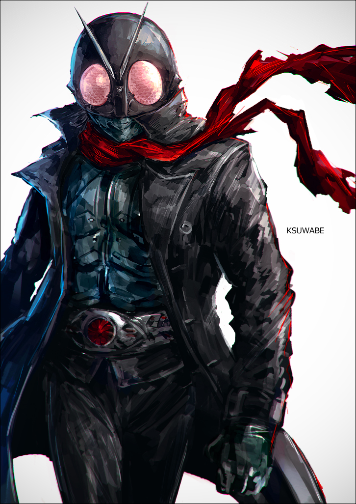 1boy, antennae, armor, black_coat, black_pants, bug, coat, compound_eyes