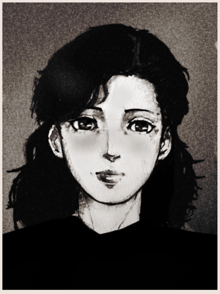 1950s_(style), comic, mr_yu2525, nakayama_seiko, non-web_source, old_photo, portrait, red_sunset