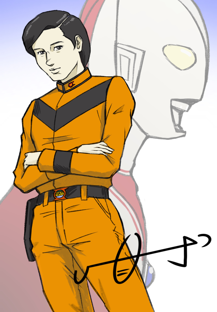 2boys, alien, belt, black_hair, color_timer, commentary_request, dan_jirou, go_hideki