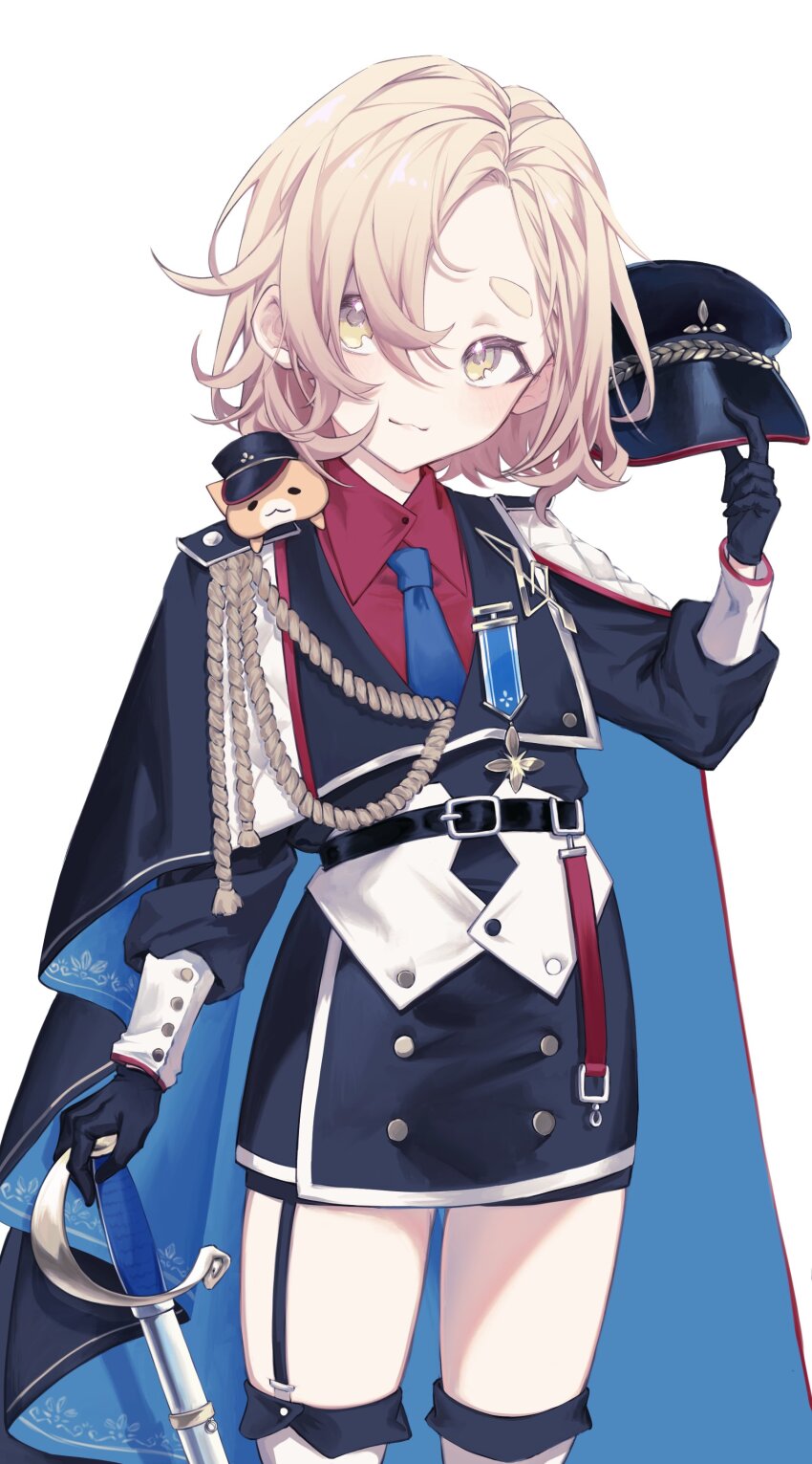 1girl, absurdres, aiguillette, belt, black_belt, black_cape, black_garter_straps, black_gloves