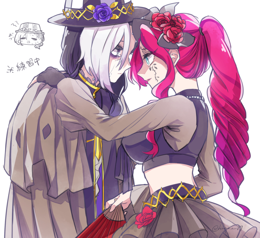 1boy, 1girl, black_hair, blue_eyes, crying, crying_with_eyes_open, facing_another, grey_eyes