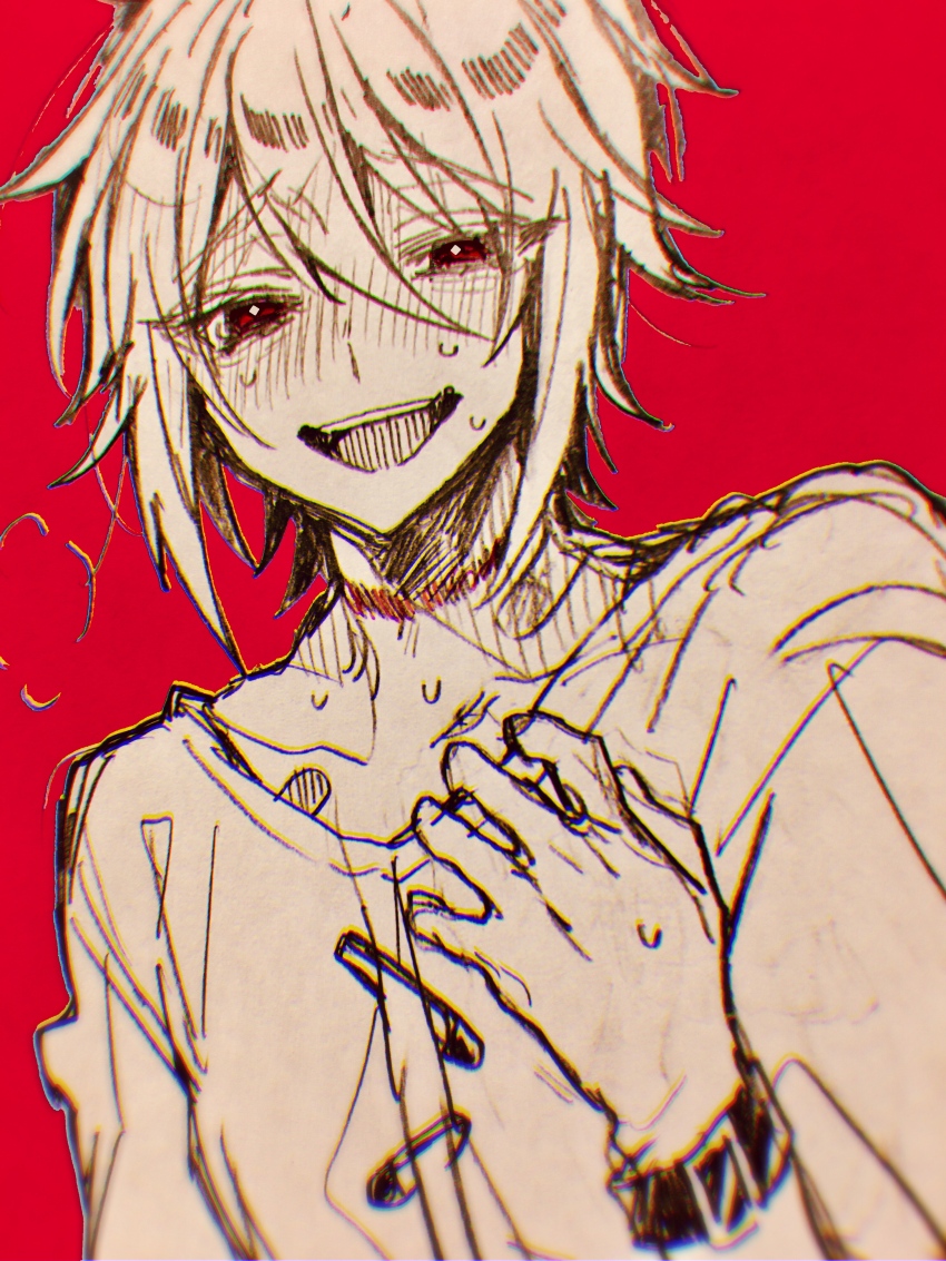 1boy, absurdres, aida_yuuya, bandaid, bandaid_on_neck, blush, bracelet, crazy_smile