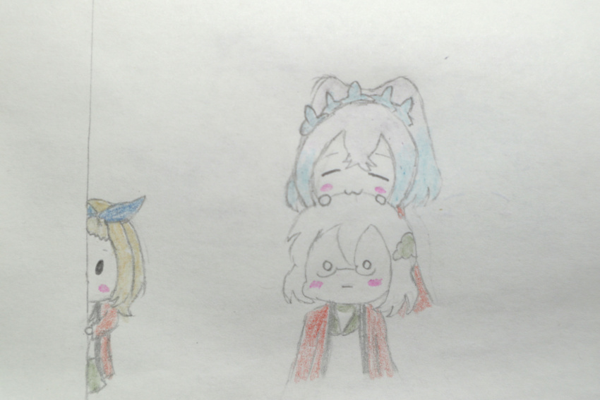 3girls, absurdres, happi, highres, japanese_clothes, kashiwa-tan, multiple_girls, oomiya-tan