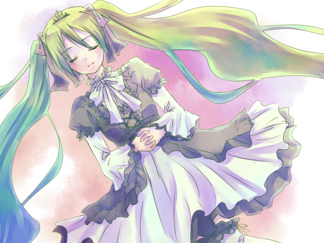 1girl, bad_id, bad_pixiv_id, bow, bowtie, closed_eyes, dress, female_focus