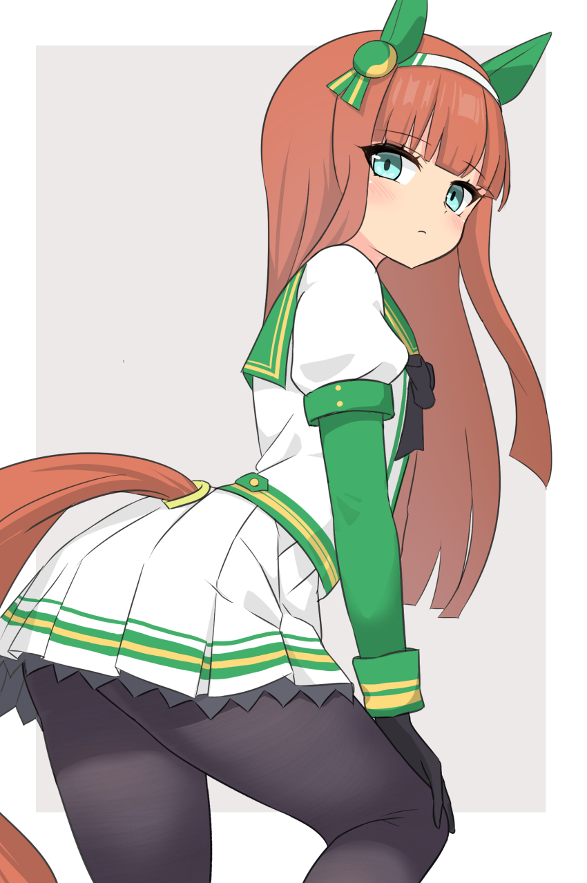 1girl, absurdres, animal_ears, aqua_eyes, black_gloves, black_pantyhose, blush, clothing_cutout