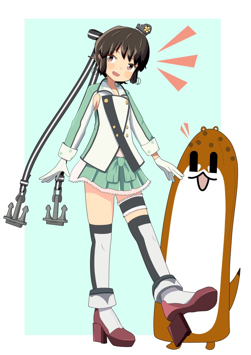 1girl, ^^^, absurdres, akitsushima_(kancolle), akitsushima_(kancolle)_(cosplay), anchor_ornament, black_hair, bokukawauso