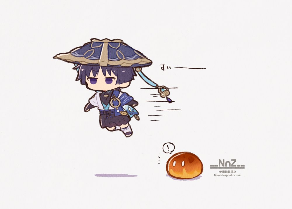 !, 1boy, artist_name, black_hair, black_shirt, black_shorts, chibi, eyebrows_hidden_by_hair