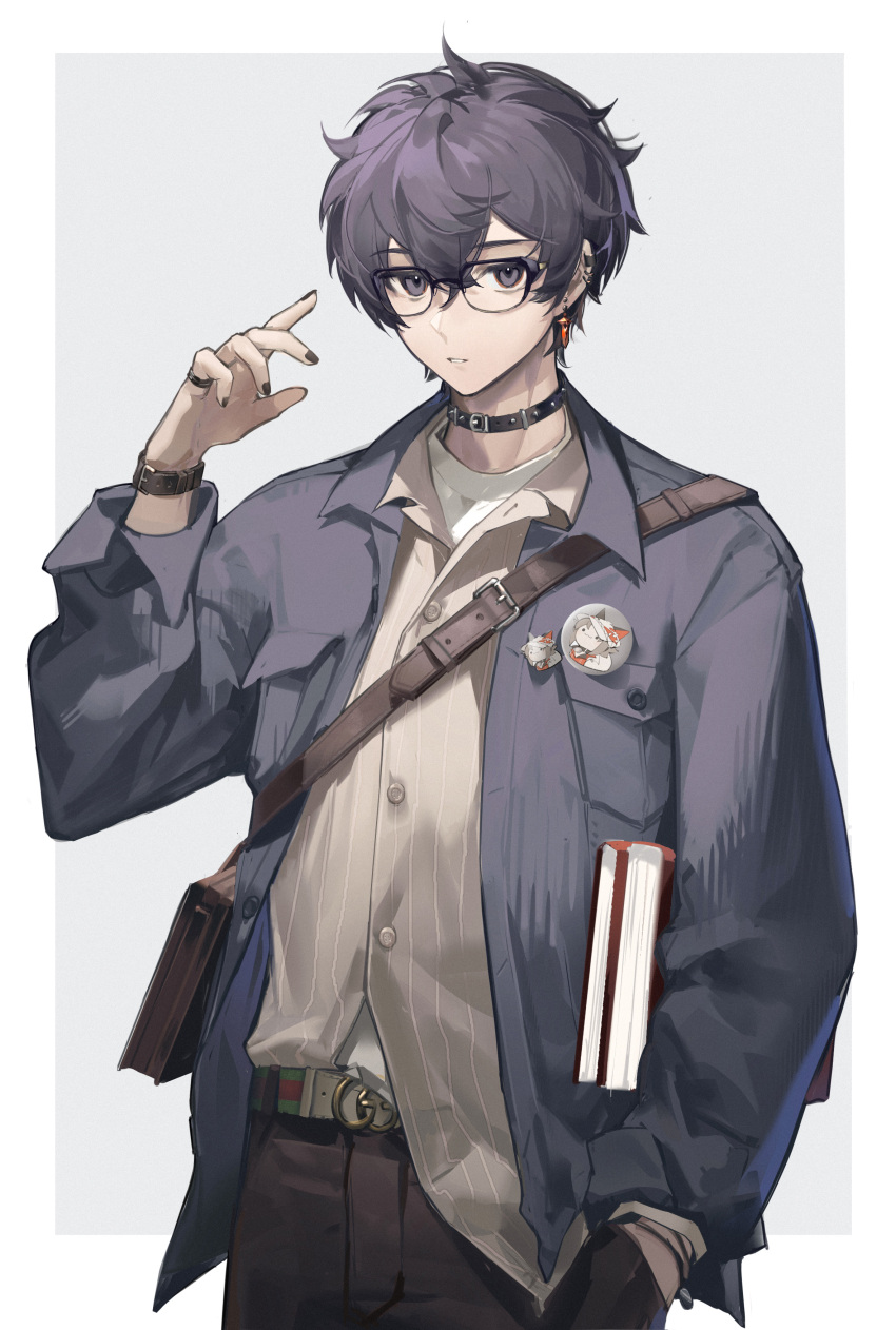 1boy, absurdres, black-framed_eyewear, black_choker, black_nails, choker, highres, indie_virtual_youtuber