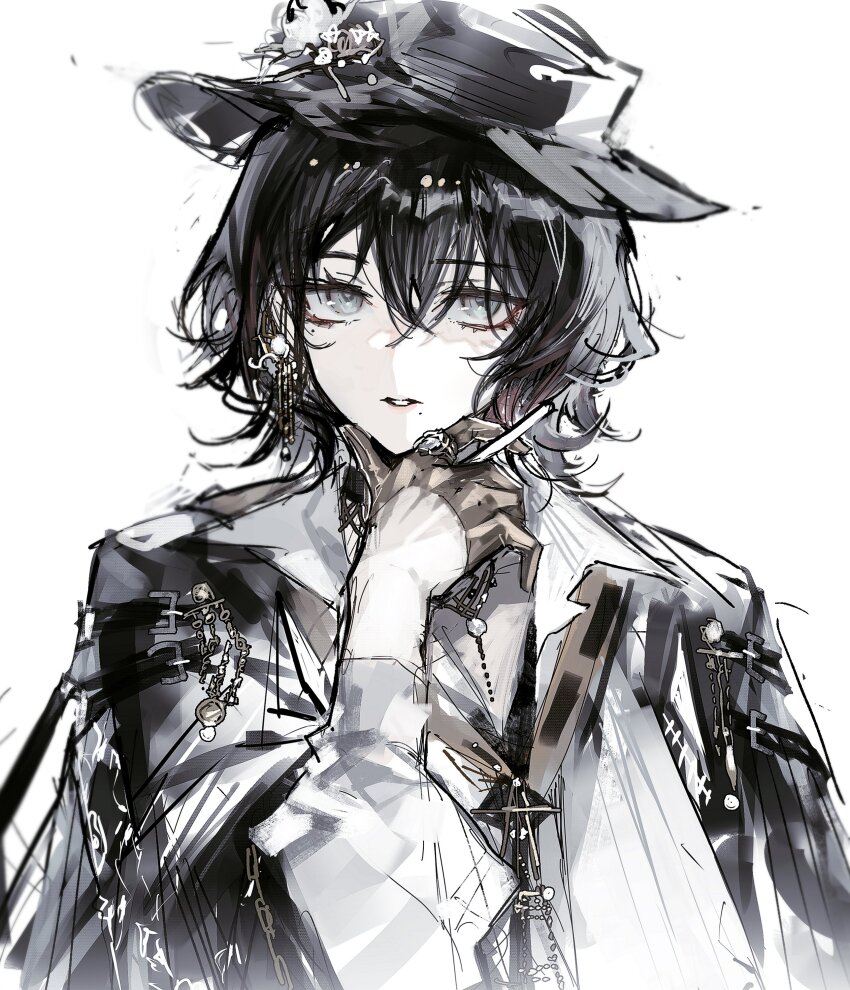 1girl, absurdres, amaia_(arknights), arknights, black_gloves, black_hair, black_hat, black_jacket