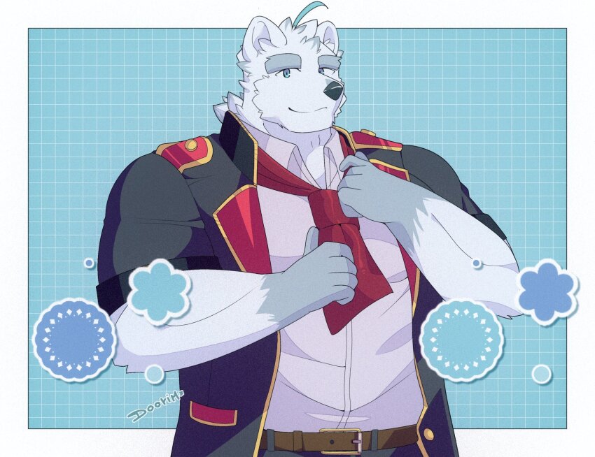1boy, bara, blue_background, blue_eyes, character_request, dododoonut, furry, furry_male