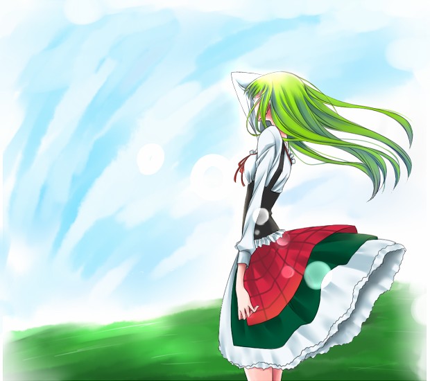 1girl, c.c., code_geass, dress, female_focus, green_hair, long_hair, nature