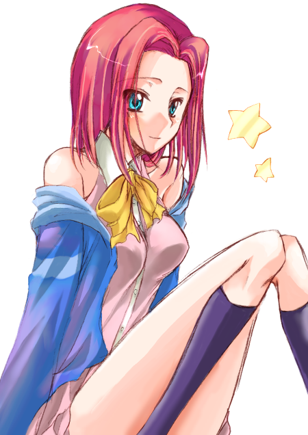 1girl, bare_shoulders, blue_eyes, bow, bowtie, code_geass, dress, female_focus