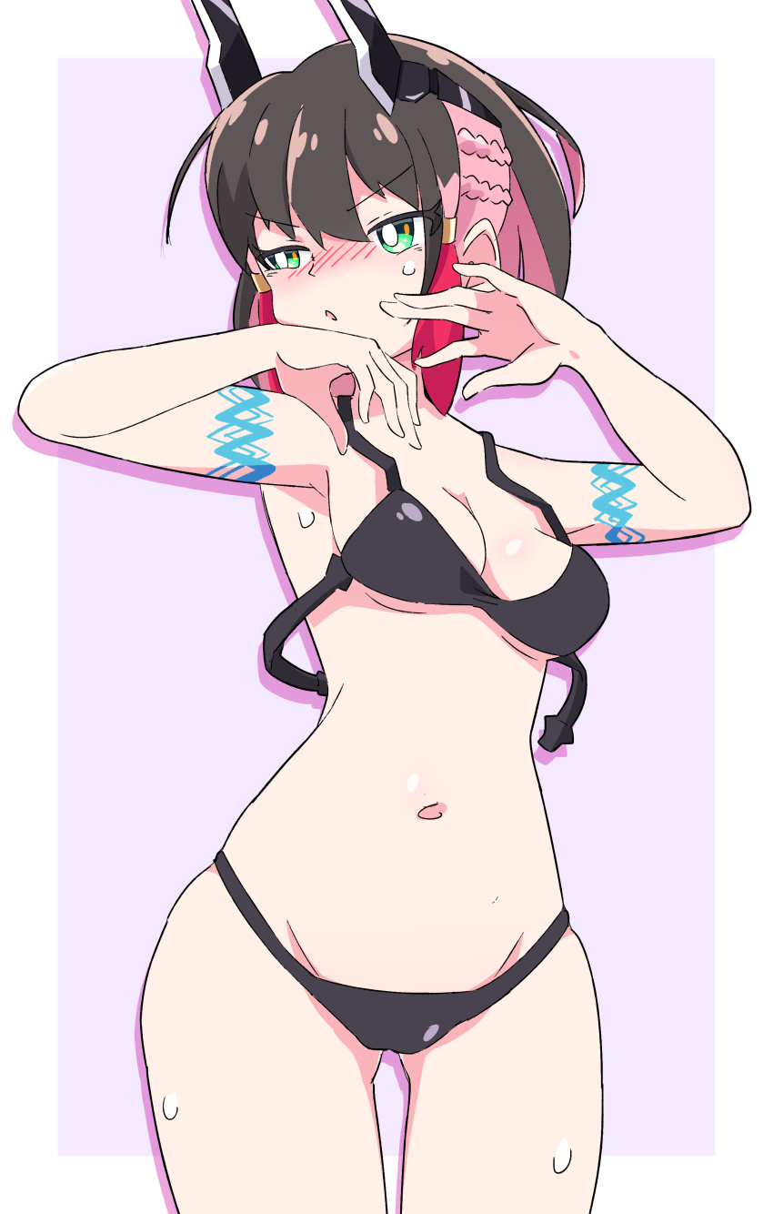 1girl, absurdres, azure_striker_gunvolt, azure_striker_gunvolt_3, blush, body_markings, bra, breasts