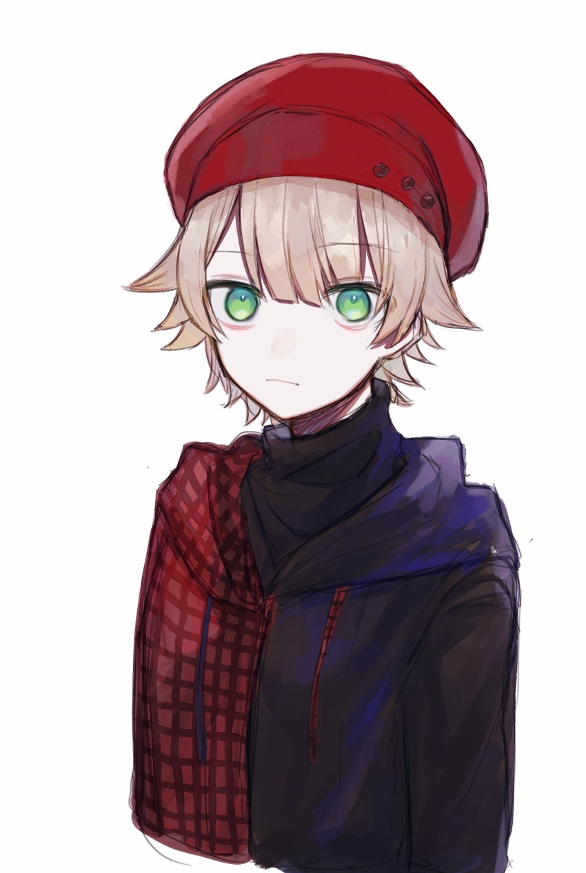 1boy, androgynous, bakara_(19083210), black_jacket, black_shirt, closed_mouth, green_eyes, highres
