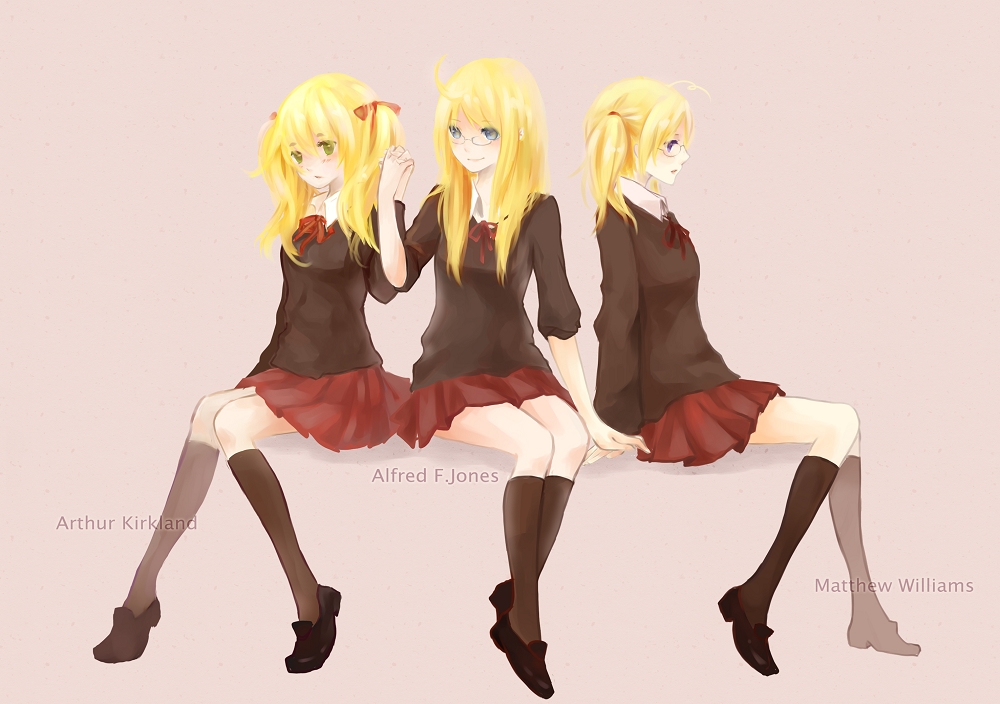3girls, america_(female)_(hetalia), america_(hetalia), axis_powers_hetalia, blonde_hair, canada_(hetalia), gender_request, genderswap