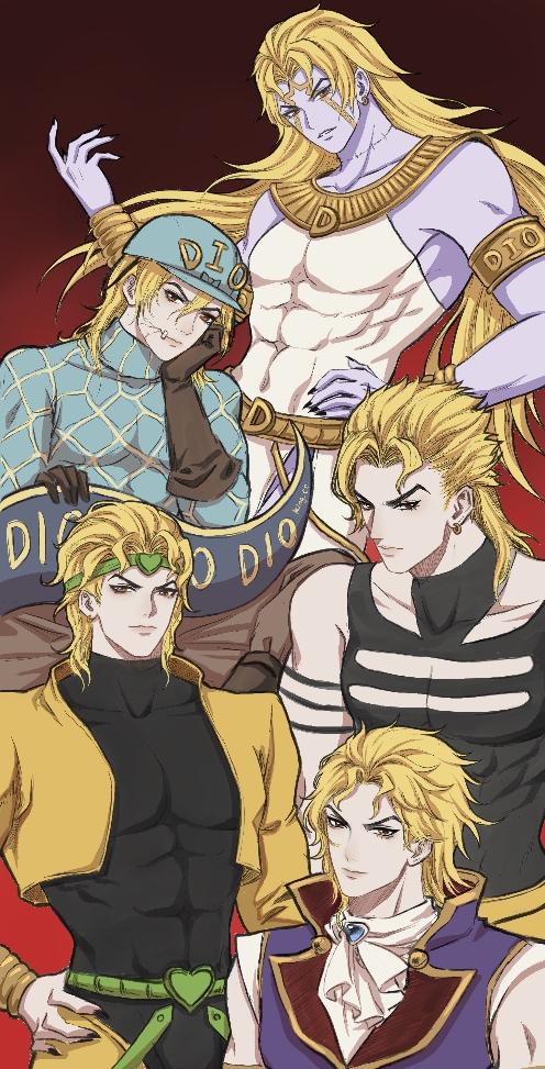 5boys, argyle_clothes, argyle_sweater, armband, ascot, black_nails, blonde_hair, clothing_cutout