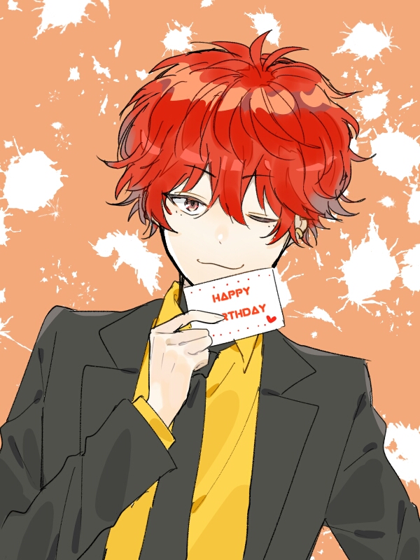 1girl, akamura_shouma, black_jacket, black_necktie, brown_eyes, collared_shirt, happy_birthday, heart