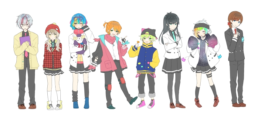 4boys, 4girls, aonagi_reito, blonde_hair, blue_eyes, blue_hair, brown_hair, eve_project_(studio_wasabi)