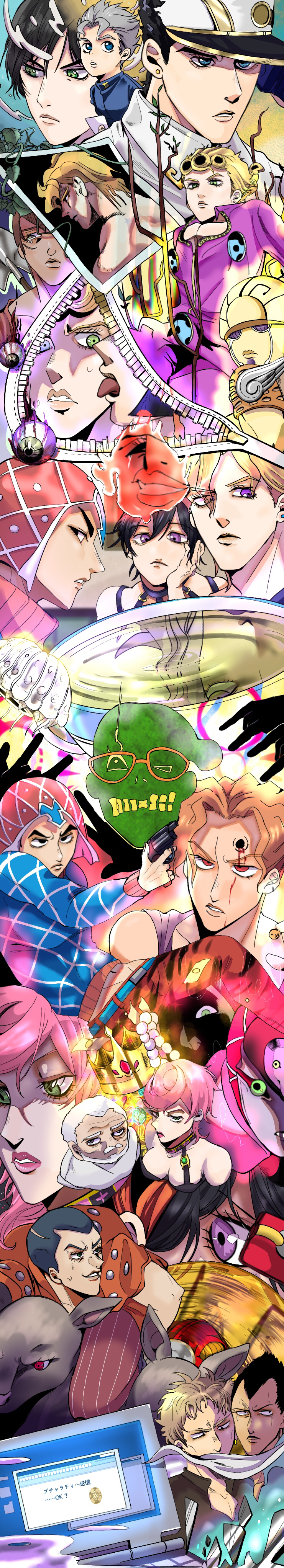 418monami, absurdres, baby_face_(stand), blood, blood_on_face, bullet, carne_(jojo), computer