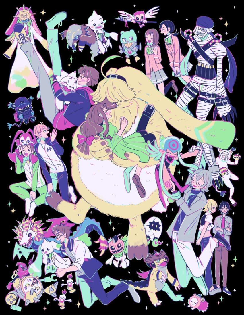 airdramon, amanokawa_hiro, amanokawa_hokuto, angoramon, bakumon, betsumon, blacktailmon_uver., blue_eyes