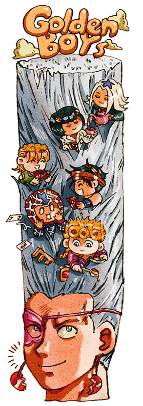 6+boys, big_hair, black_hair, blonde_hair, bruno_bucciarati, card, earrings, eyepatch