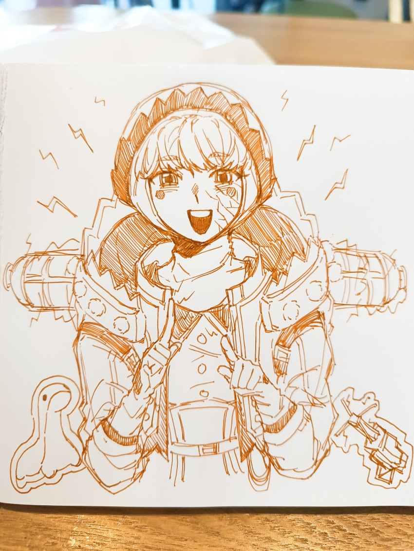 1girl, absurdres, animification, apex_legends, energy_reader_(apex_legends), facial_scar, gloves, hat