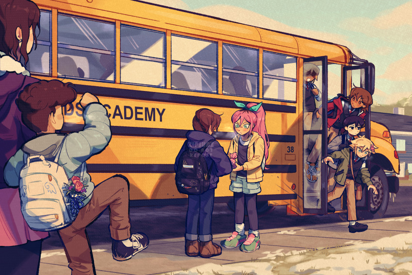 3girls, 5boys, absurdres, angel_(omori), basil_(omori), black_hair, blonde_hair, blue_eyes