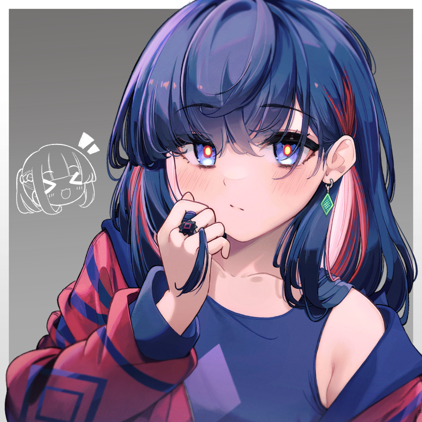 >_<, 2girls, :/, alzcats, blue_eyes, blue_hair, blue_tank_top, chibi