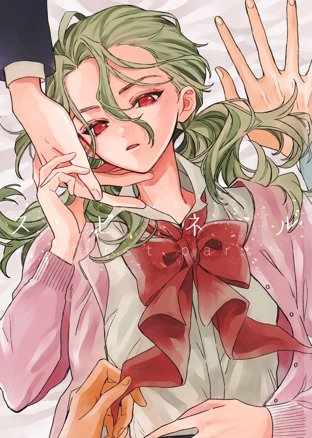 1girl, bow, dr._stone, ei_(gibeon), genderswap, genderswap_(mtf), green_hair, hair_between_eyes