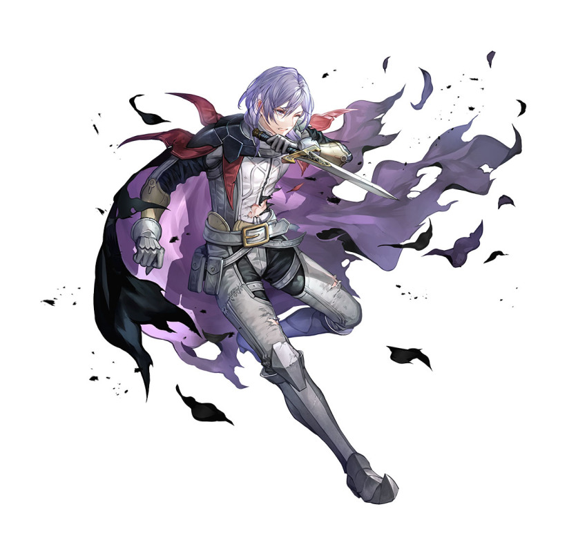 1boy, belt, black_cape, cape, clenched_teeth, dagger, damaged, fire_emblem