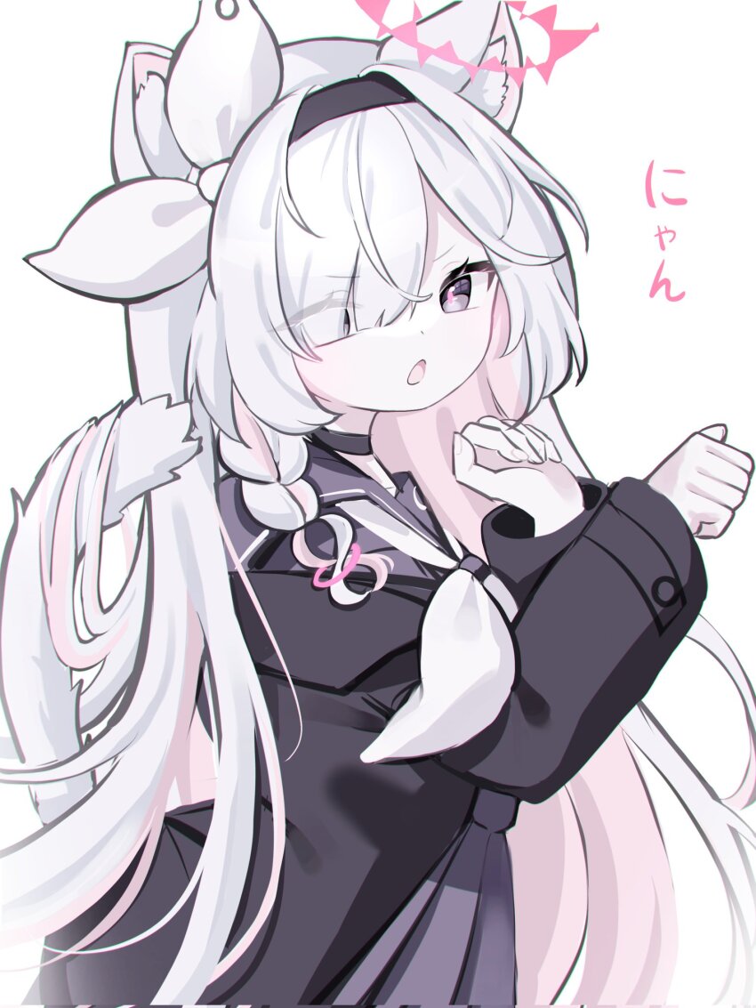 1girl, plana_(blue_archive), animal_ears, black_choker, black_coat, black_hairband, black_sailor_collar, black_serafuku