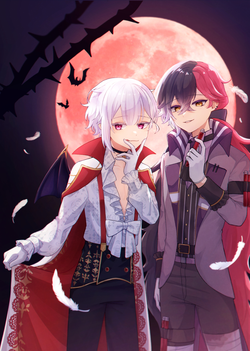 2boys, absurdres, akuma_shitsuji_to_kuroi_neko, bat_(animal), bat_wings, berrien_cliane, black_hair, cape